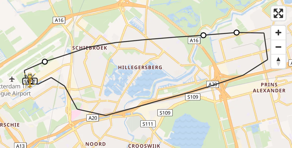 Vluchtroute Traumahelikopter Rotterdam The Hague Airport - Rotterdam The Hague Airport, 20 juni 2026, 17:19