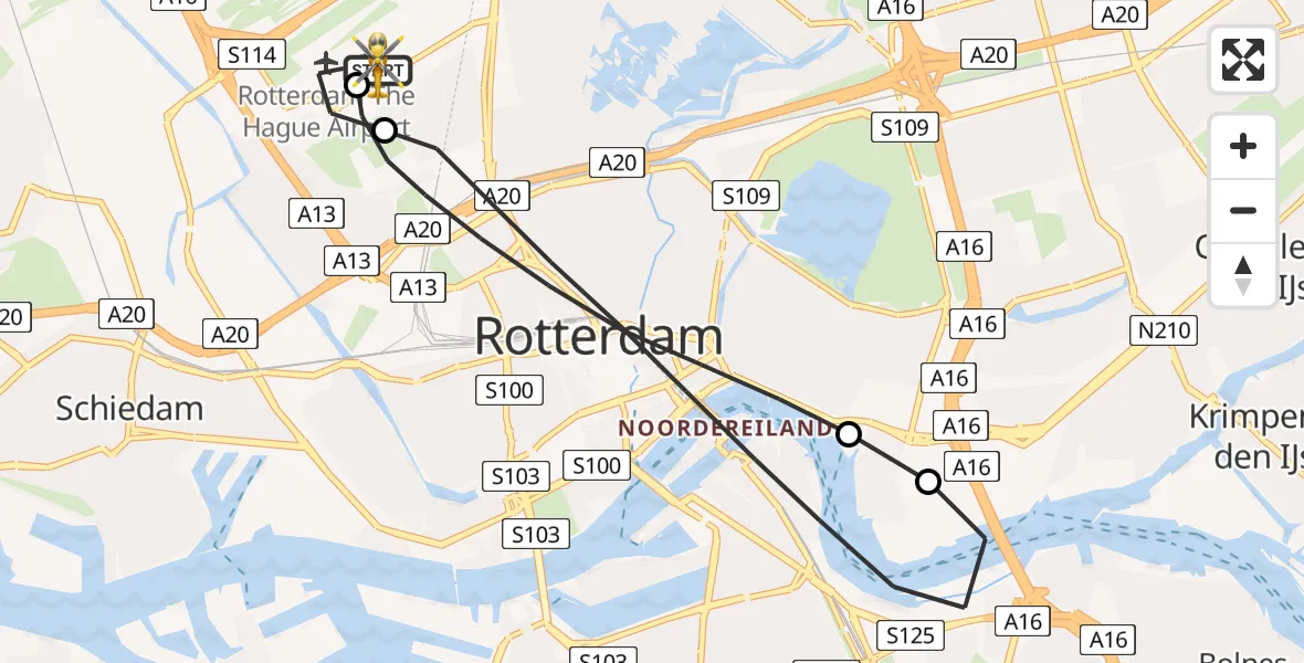 Vluchtroute Traumahelikopter Rotterdam The Hague Airport - Rotterdam The Hague Airport, 20 juni 2026, 17:31