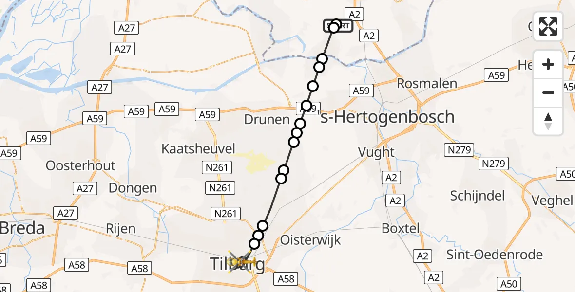 Vluchtroute Traumahelikopter Bruchem - Tilburg, 20 juni 2026, 17:38