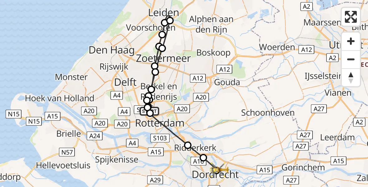 Vluchtroute Traumahelikopter Rotterdam The Hague Airport - Papendrecht, 20 juni 2026, 18:11