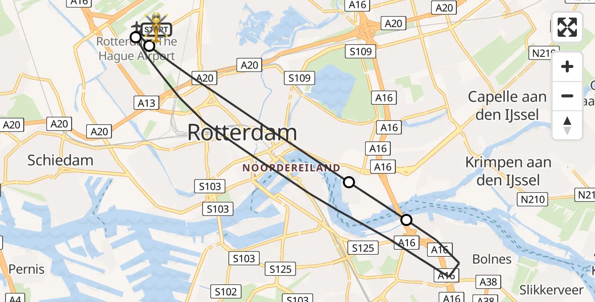 Vluchtroute Traumahelikopter Rotterdam The Hague Airport - Rotterdam The Hague Airport, 20 juni 2026, 19:14