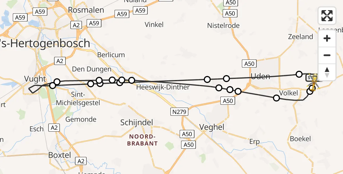 Vluchtroute Traumahelikopter Vliegbasis Volkel - Vliegbasis Volkel, 20 juni 2026, 19:17
