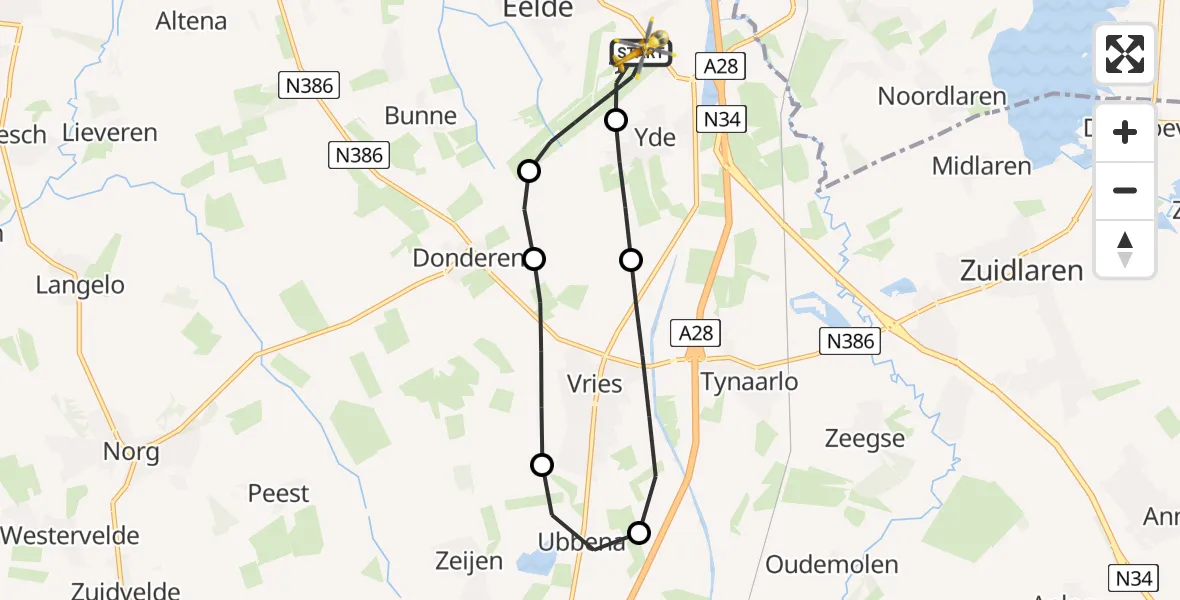 Vluchtroute Traumahelikopter Groningen Airport Eelde - Groningen Airport Eelde, 20 juni 2026, 21:07