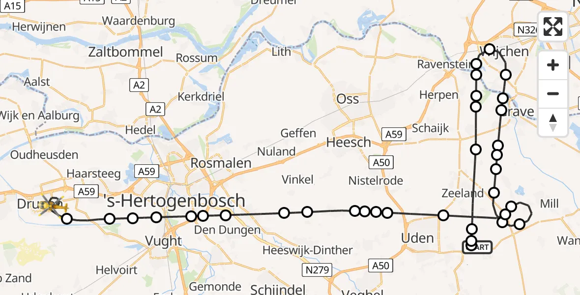 Vluchtroute Traumahelikopter Vliegbasis Volkel - Drunen, 20 juni 2026, 21:40