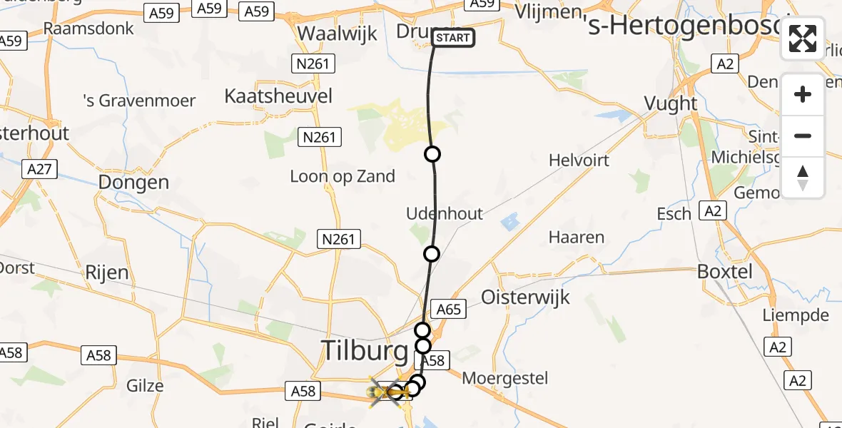 Vluchtroute Traumahelikopter Drunen - St. Elisabeth Hospital Heliport, 20 juni 2026, 22:24
