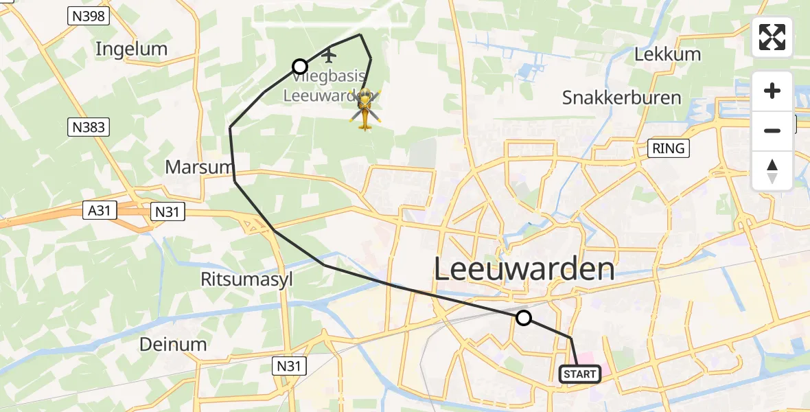 Vluchtroute Ambulancehelikopter Leeuwarden Medical Center Heliport - Vliegbasis Leeuwarden, 20 juni 2026, 22:39