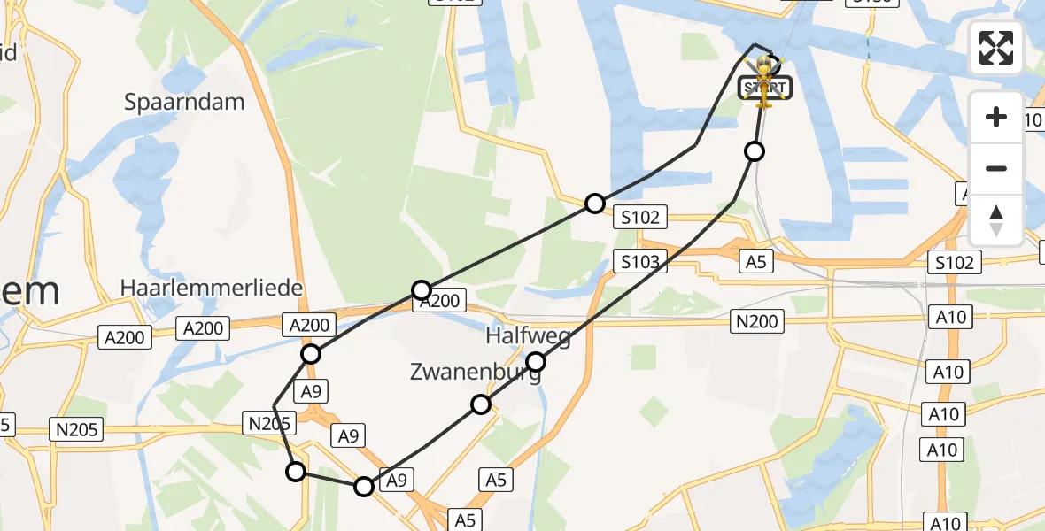 Vluchtroute Traumahelikopter Amsterdam Heliport - Amsterdam Heliport, 21 juni 2026, 01:04
