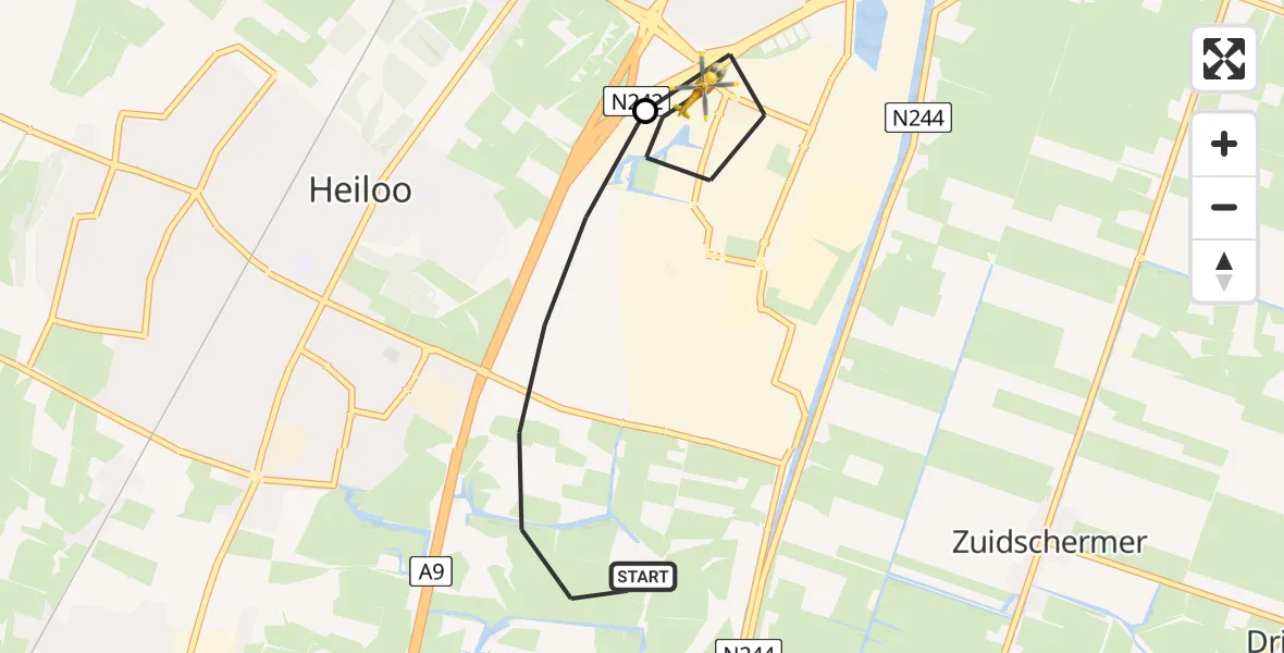 Vluchtroute Traumahelikopter Heiloo - Alkmaar, 21 juni 2026, 01:42