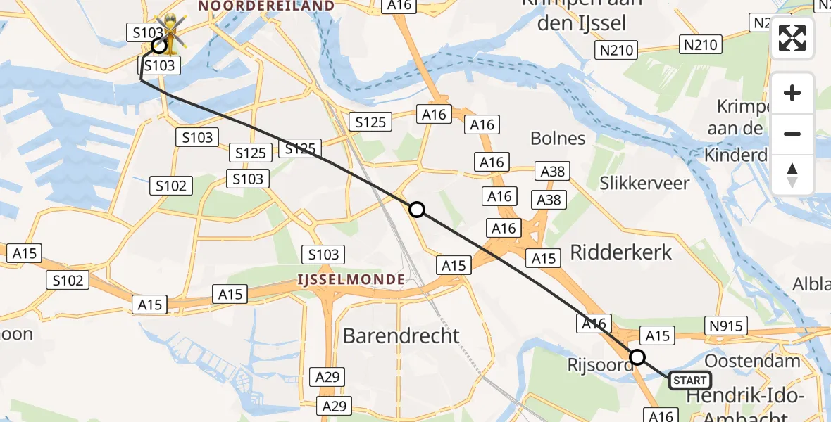 Vluchtroute Traumahelikopter Hendrik-Ido-Ambacht - Erasmus MC, 21 juni 2026, 03:56