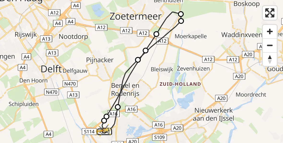 Vluchtroute Traumahelikopter Rotterdam The Hague Airport - Rotterdam The Hague Airport, 21 juni 2026, 06:05