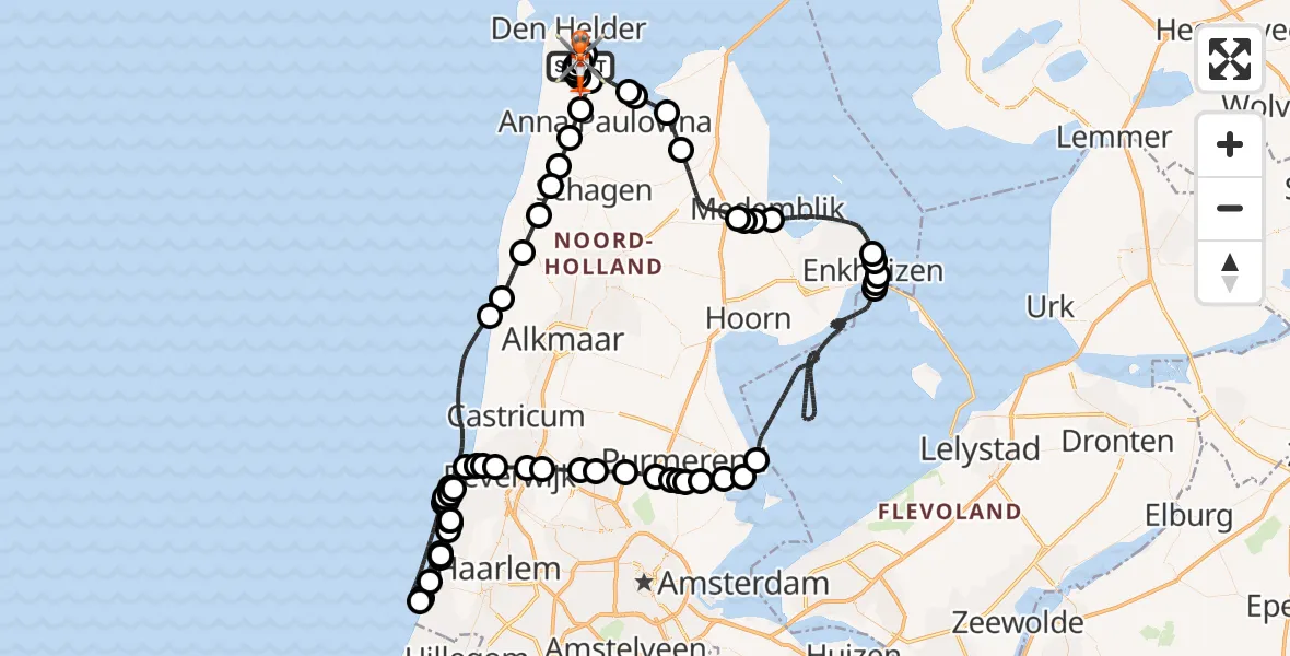 Vluchtroute Kustwachthelikopter Militair vliegveld De Kooy / Den Helder Airport - Militair vliegveld De Kooy / Den Helder Airport, 21 juni 2026, 06:20