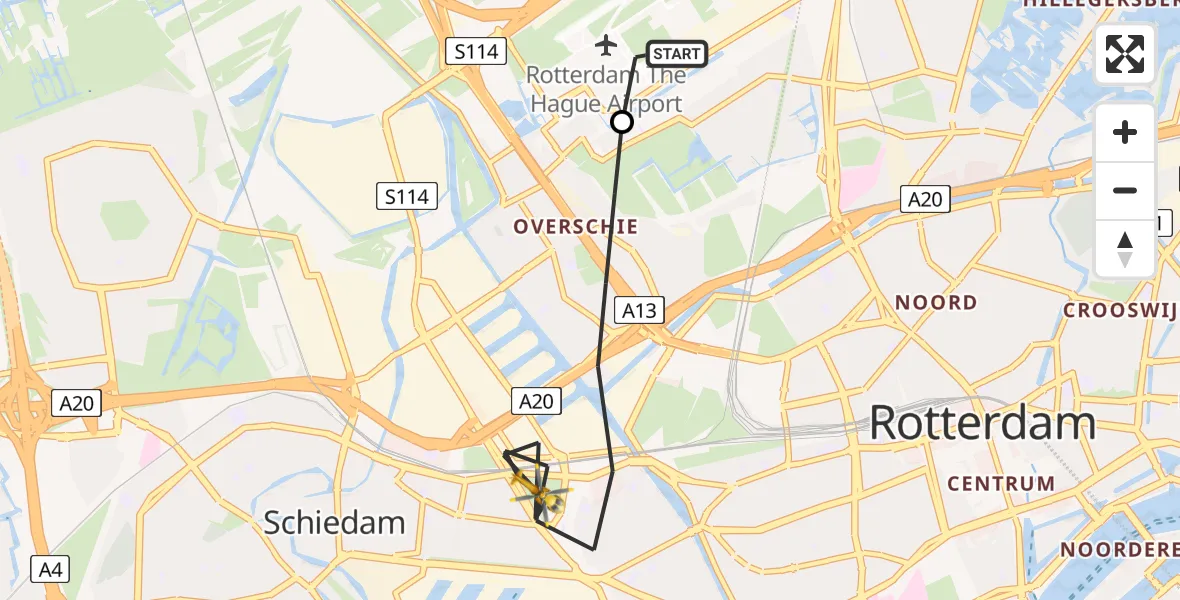 Vluchtroute Traumahelikopter Rotterdam The Hague Airport - Rotterdam, 21 juni 2026, 07:18