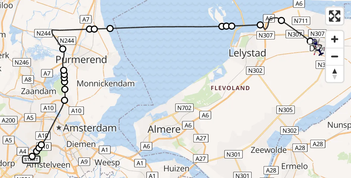 Vluchtroute Politiehelikopter Amsterdam Vliegveld Schiphol - Dronten, 21 juni 2026, 09:03