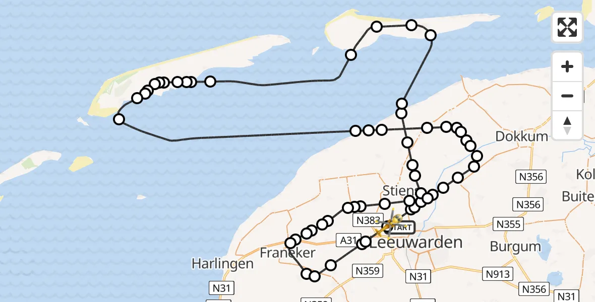 Vluchtroute Ambulancehelikopter Vliegbasis Leeuwarden - Leeuwarden, 21 juni 2026, 09:44