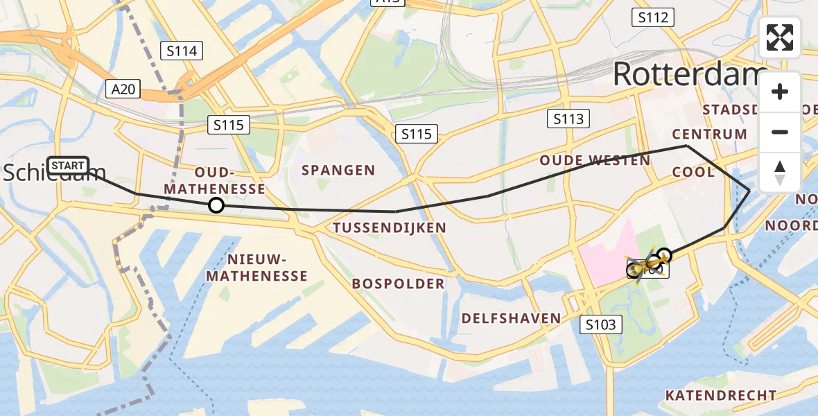 Vluchtroute Traumahelikopter Schiedam - Erasmus Medisch Centrum Heliport, 21 juni 2026, 09:53