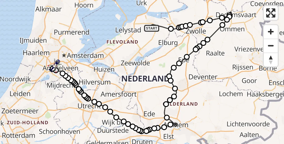 Vluchtroute Politiehelikopter Dronten - Amsterdam Vliegveld Schiphol, 21 juni 2026, 10:07