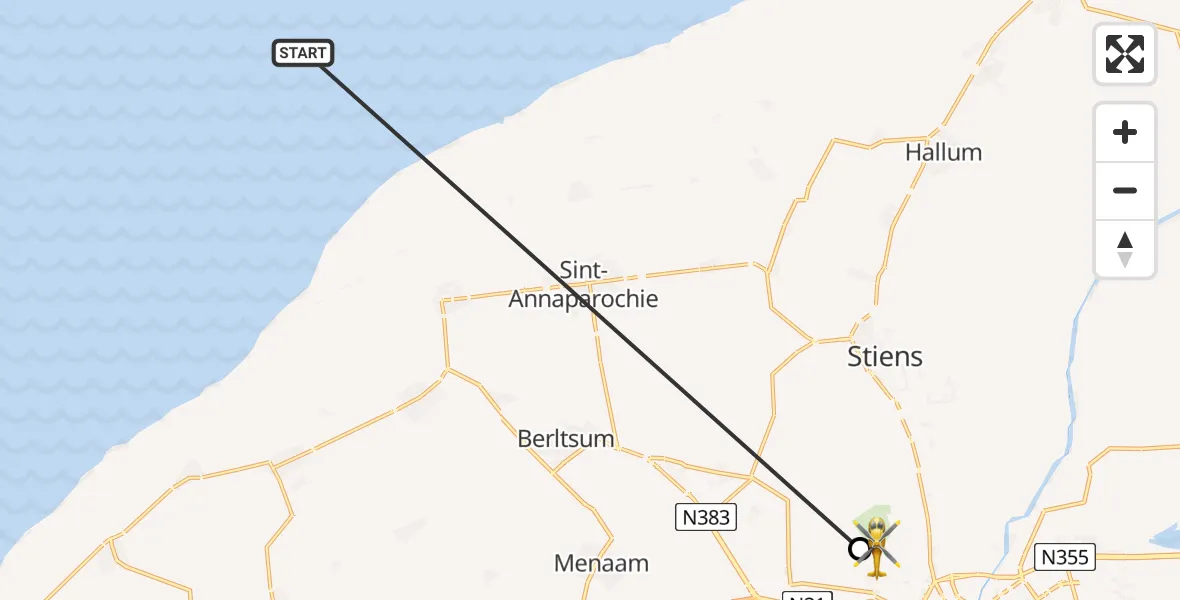 Vluchtroute Ambulancehelikopter Waddenzee - Vliegbasis Leeuwarden, 21 juni 2026, 10:51