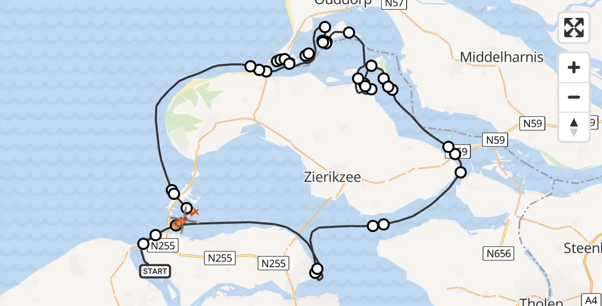 Vluchtroute Kustwachthelikopter Veerse Meer - Oosterschelde, 21 juni 2026, 12:23
