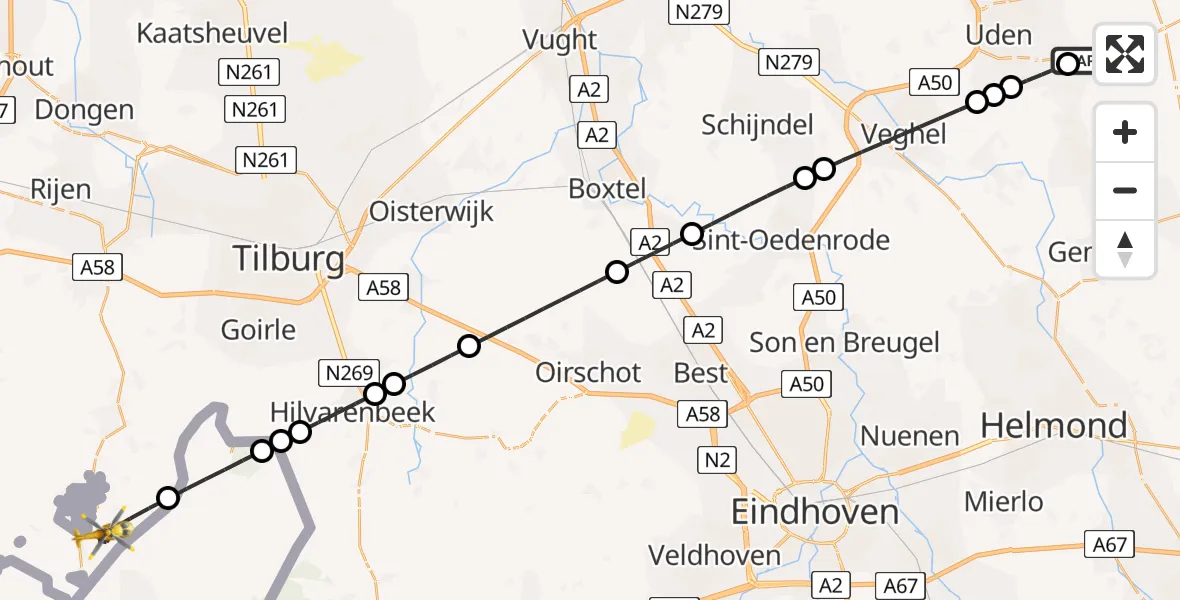 Vluchtroute Traumahelikopter Vliegbasis Volkel - Baarle-Nassau, 21 juni 2026, 12:28