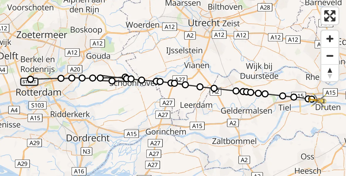 Vluchtroute Traumahelikopter Rotterdam The Hague Airport - Ochten, 21 juni 2026, 12:35