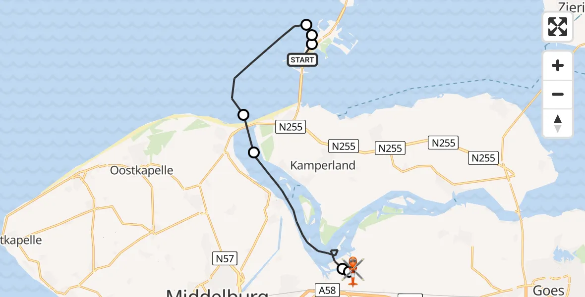 Vluchtroute Kustwachthelikopter Vrouwenpolder - Vliegveld Midden-Zeeland, 21 juni 2026, 13:30