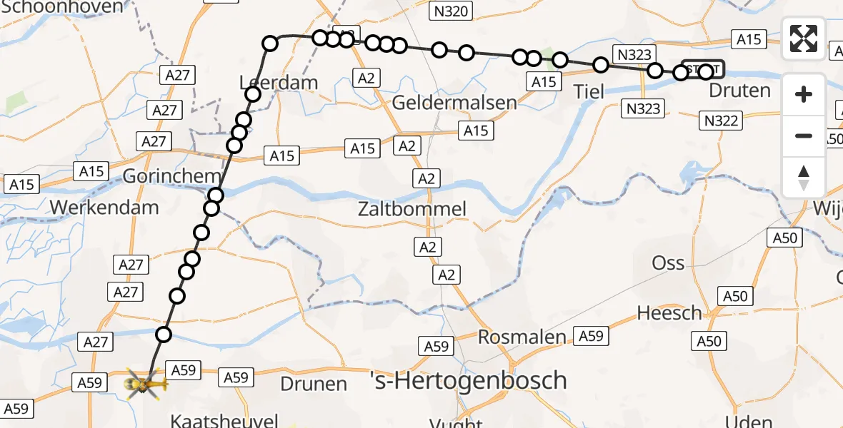 Vluchtroute Traumahelikopter Ochten - Waspik, 21 juni 2026, 13:44