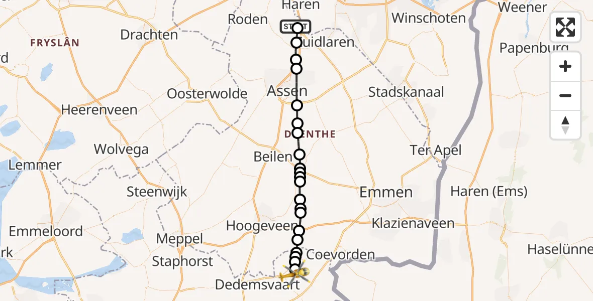 Vluchtroute Traumahelikopter Groningen Airport Eelde - Lutten, 21 juni 2026, 14:33