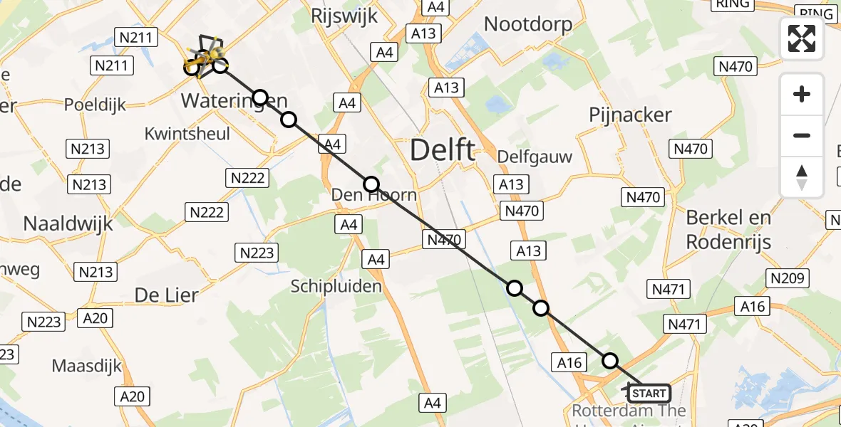 Vluchtroute Traumahelikopter Rotterdam The Hague Airport - 's-Gravenhage, 21 juni 2026, 15:02