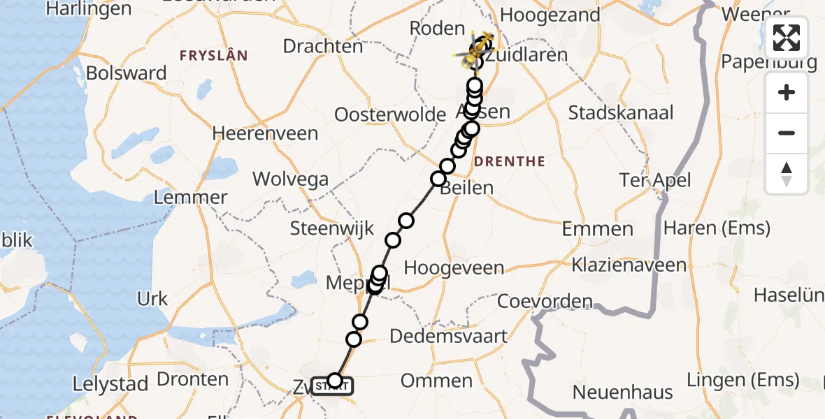 Vluchtroute Traumahelikopter Isala Hospital Zwolle Heliport - Donderen, 21 juni 2026, 15:56