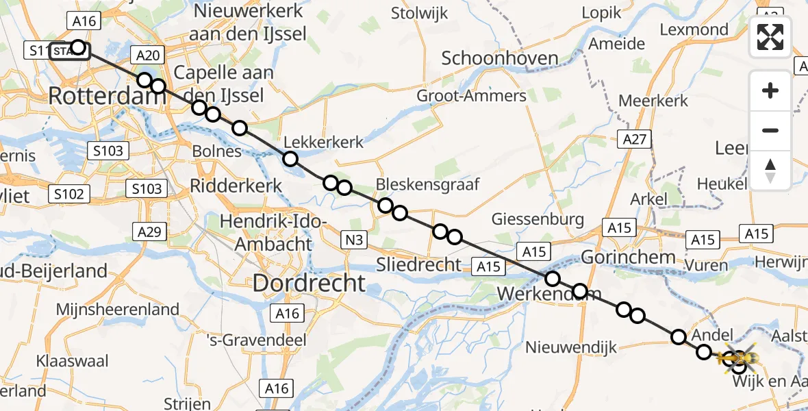 Vluchtroute Traumahelikopter Rotterdam The Hague Airport - Andel, 21 juni 2026, 15:59