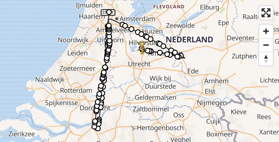 Vluchtroute Traumahelikopter Amsterdam Heliport - Vliegveld Hilversum, 21 juni 2026, 16:15