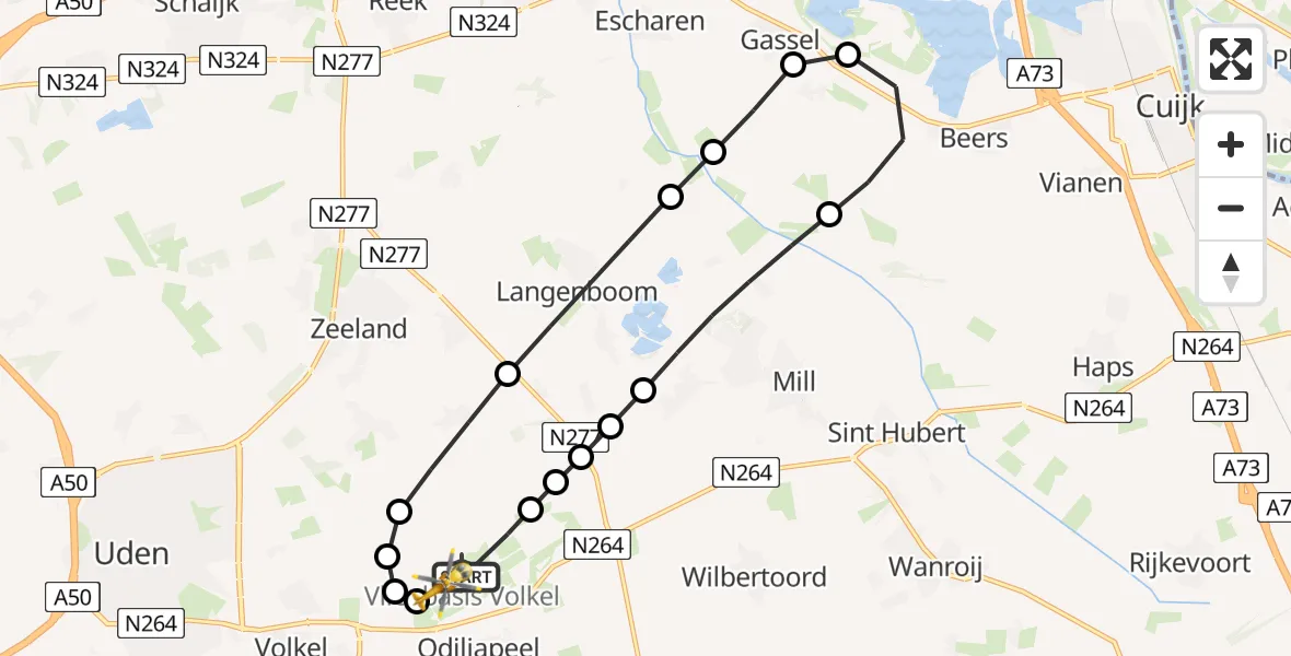 Vluchtroute Traumahelikopter Vliegbasis Volkel - Vliegbasis Volkel, 21 juni 2026, 17:47