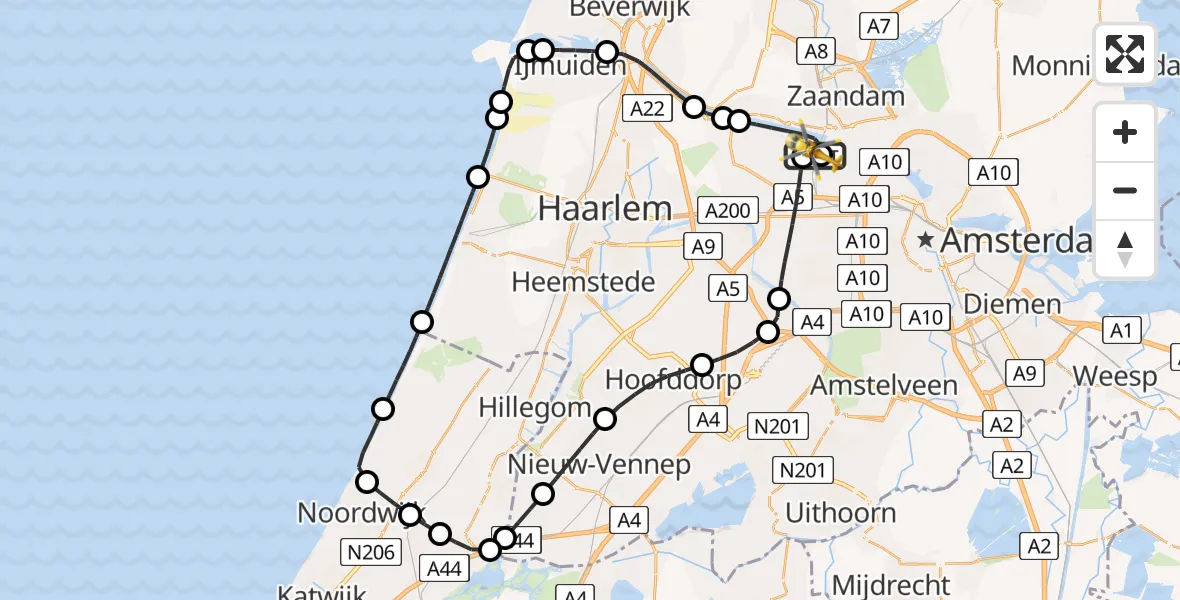 Vluchtroute Traumahelikopter Amsterdam Heliport - Amsterdam Heliport, 21 juni 2026, 18:26