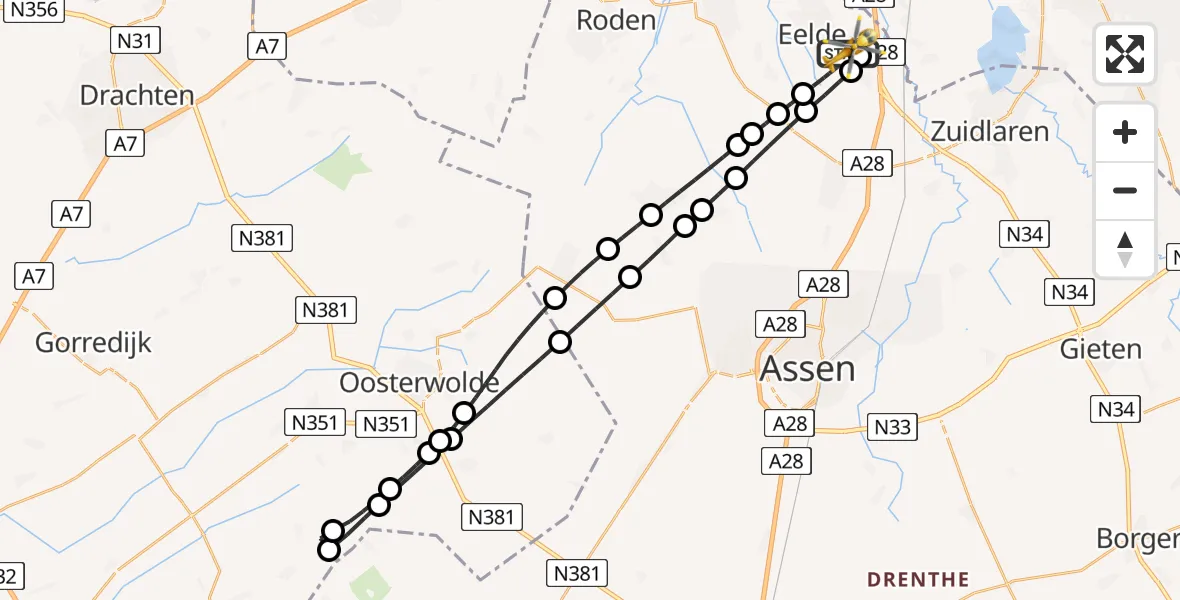 Vluchtroute Traumahelikopter Groningen Airport Eelde - Groningen Airport Eelde, 21 juni 2026, 18:59