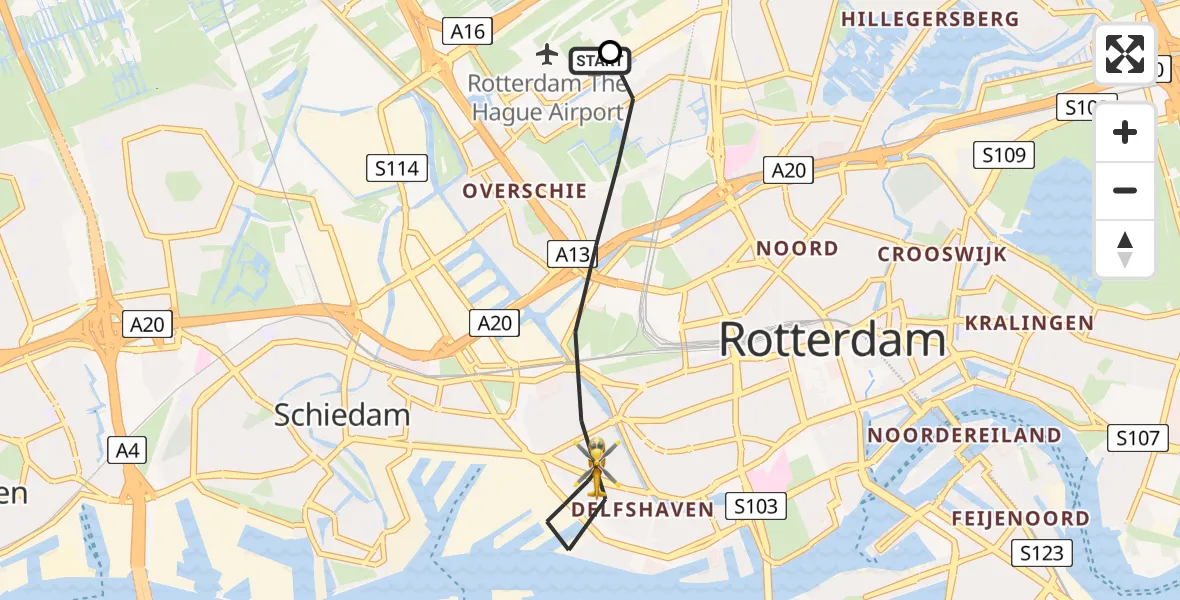 Vluchtroute Traumahelikopter Rotterdam The Hague Airport - Rotterdam, 21 juni 2026, 19:14