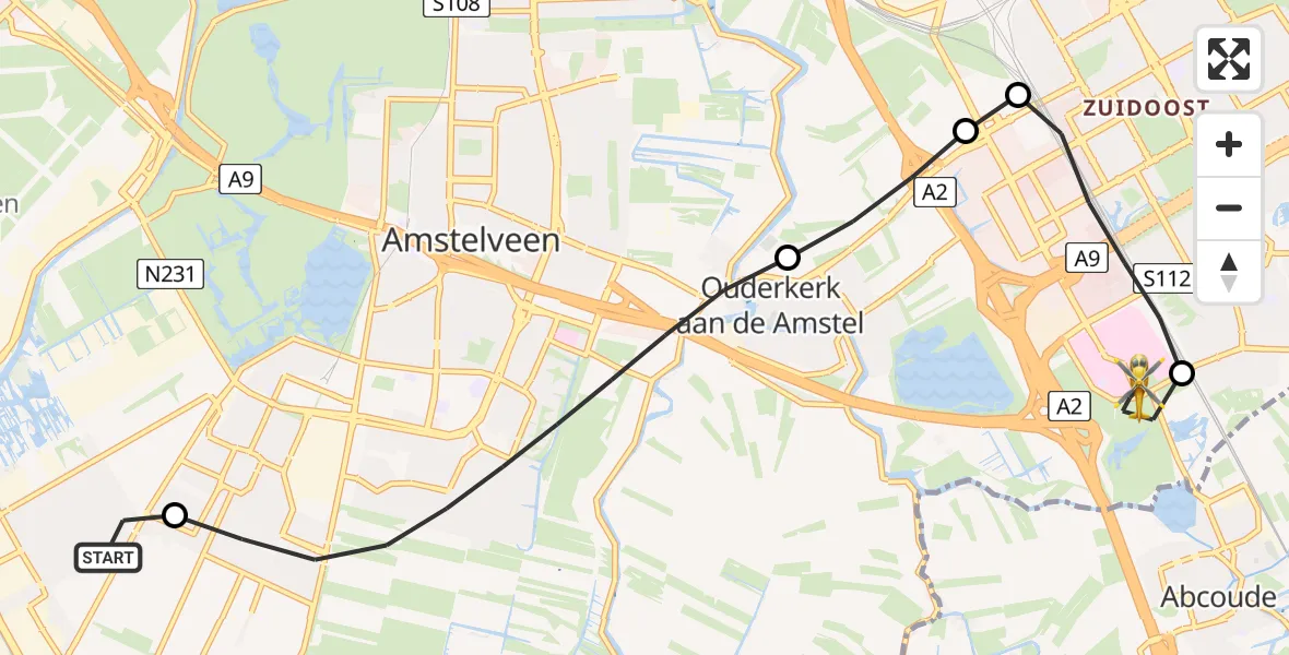 Vluchtroute Traumahelikopter Aalsmeer - Amsterdam UMC Helipad, 21 juni 2026, 19:58