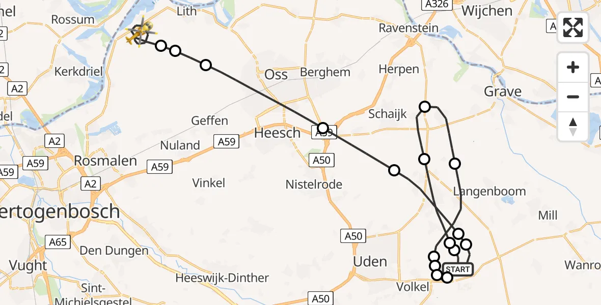 Vluchtroute Traumahelikopter Vliegbasis Volkel - Maren-Kessel, 21 juni 2026, 22:16