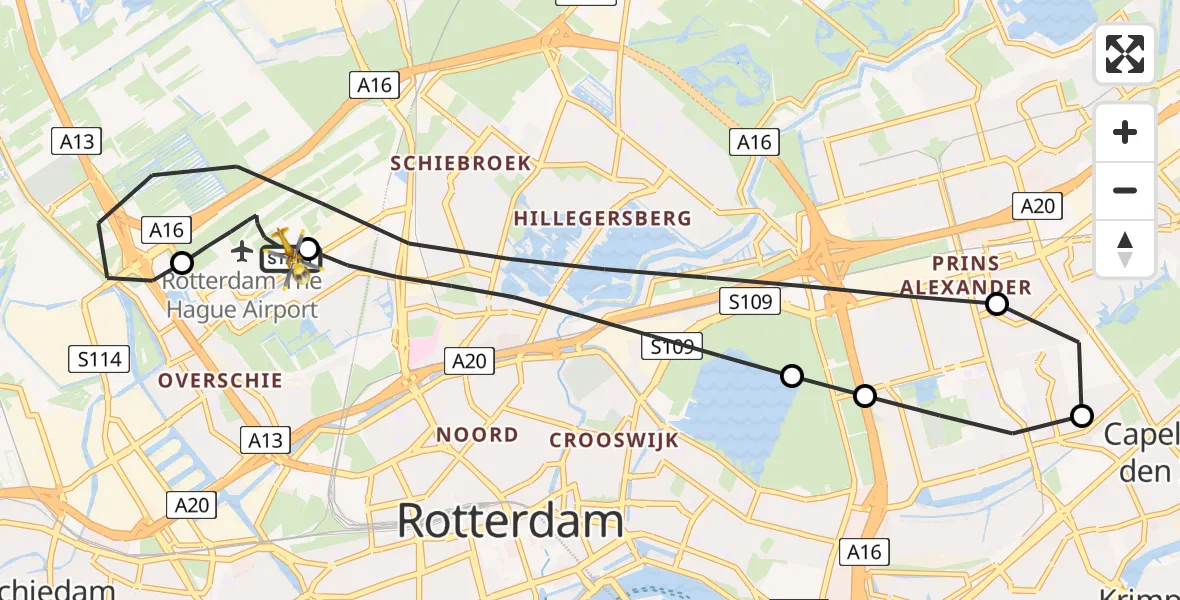 Vluchtroute Traumahelikopter Rotterdam The Hague Airport - Rotterdam The Hague Airport, 21 juni 2026, 22:20