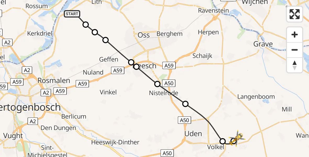 Vluchtroute Traumahelikopter Maren-Kessel - Vliegbasis Volkel, 21 juni 2026, 22:43