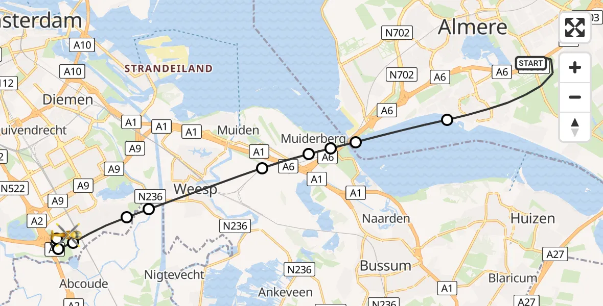 Vluchtroute Traumahelikopter Almere - Amsterdam UMC Helipad, 22 juni 2026, 00:55