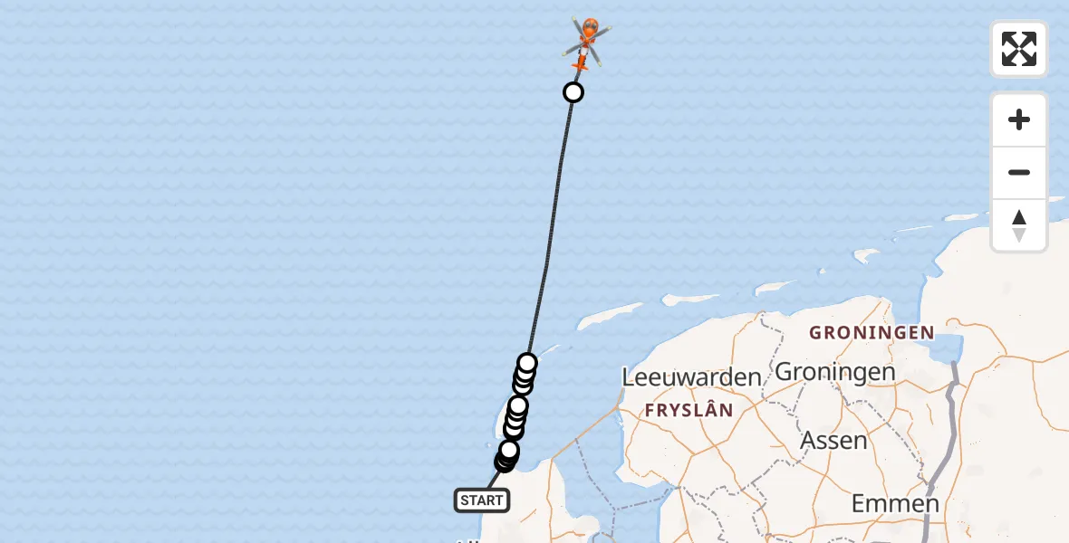 Vluchtroute Kustwachthelikopter Noordzee - North Sea, 22 juni 2026, 01:27