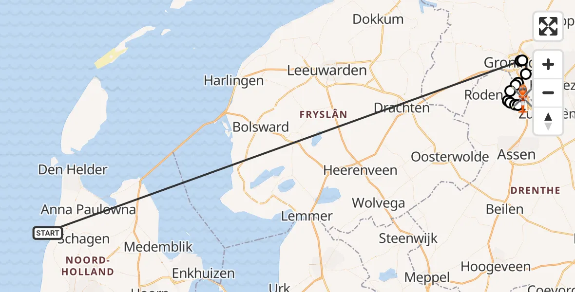 Vluchtroute Kustwachthelikopter Noordzee - Groningen Airport Eelde, 22 juni 2026, 04:21