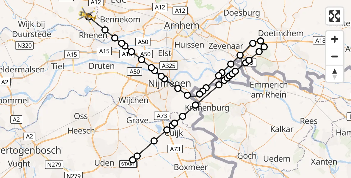 Vluchtroute Traumahelikopter Vliegbasis Volkel - Veenendaal, 22 juni 2026, 04:39