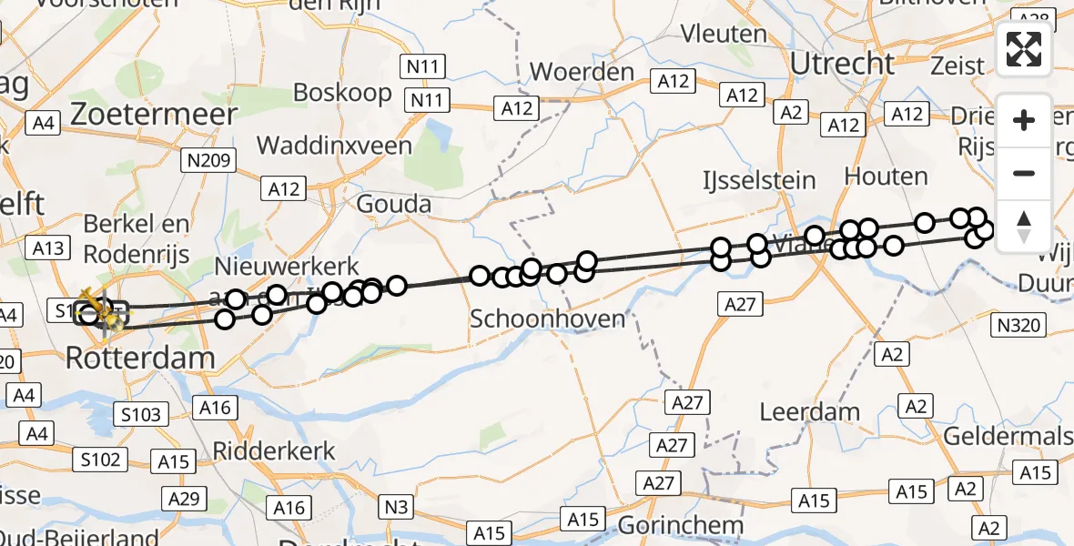 Vluchtroute Traumahelikopter Rotterdam The Hague Airport - Rotterdam The Hague Airport, 22 juni 2026, 04:44
