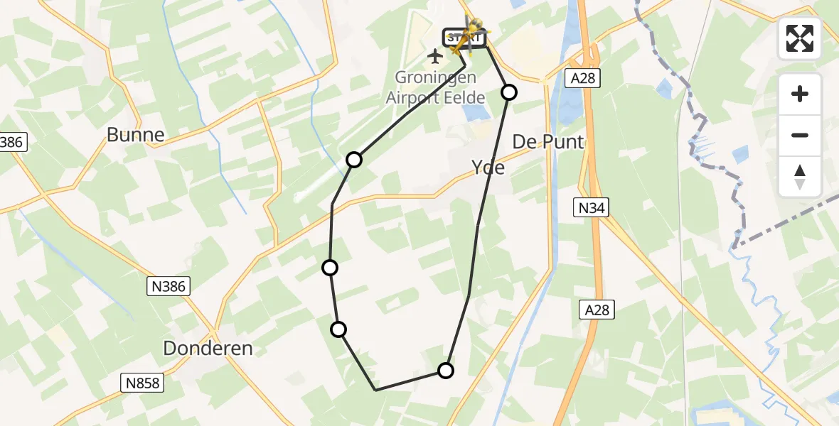 Vluchtroute Traumahelikopter Groningen Airport Eelde - Groningen Airport Eelde, 22 juni 2026, 05:22