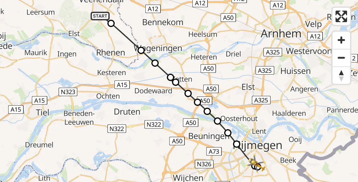 Vluchtroute Traumahelikopter Veenendaal - Radboud University Medical Center Heliport, 22 juni 2026, 05:49