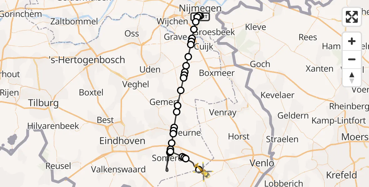 Vluchtroute Traumahelikopter Radboud Universitair Medisch Centrum - Meijel, 22 juni 2026, 06:41