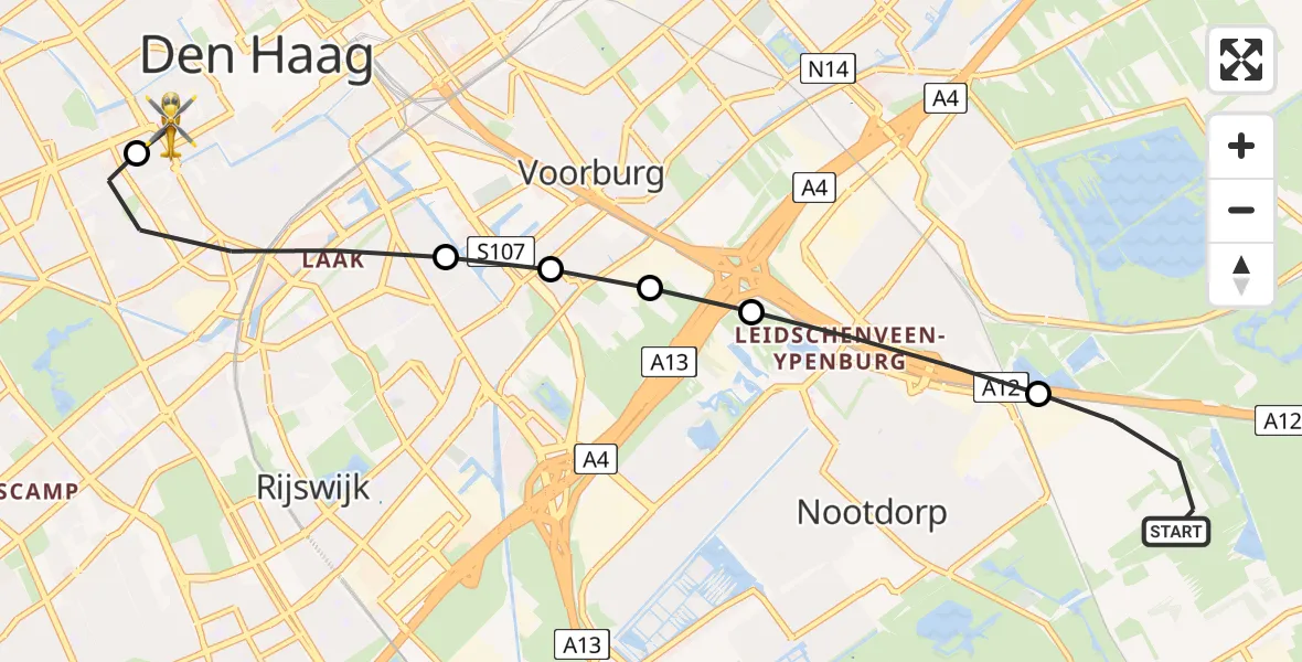Vluchtroute Traumahelikopter Nootdorp - HMC Westeinde Heliport, 22 juni 2026, 06:44