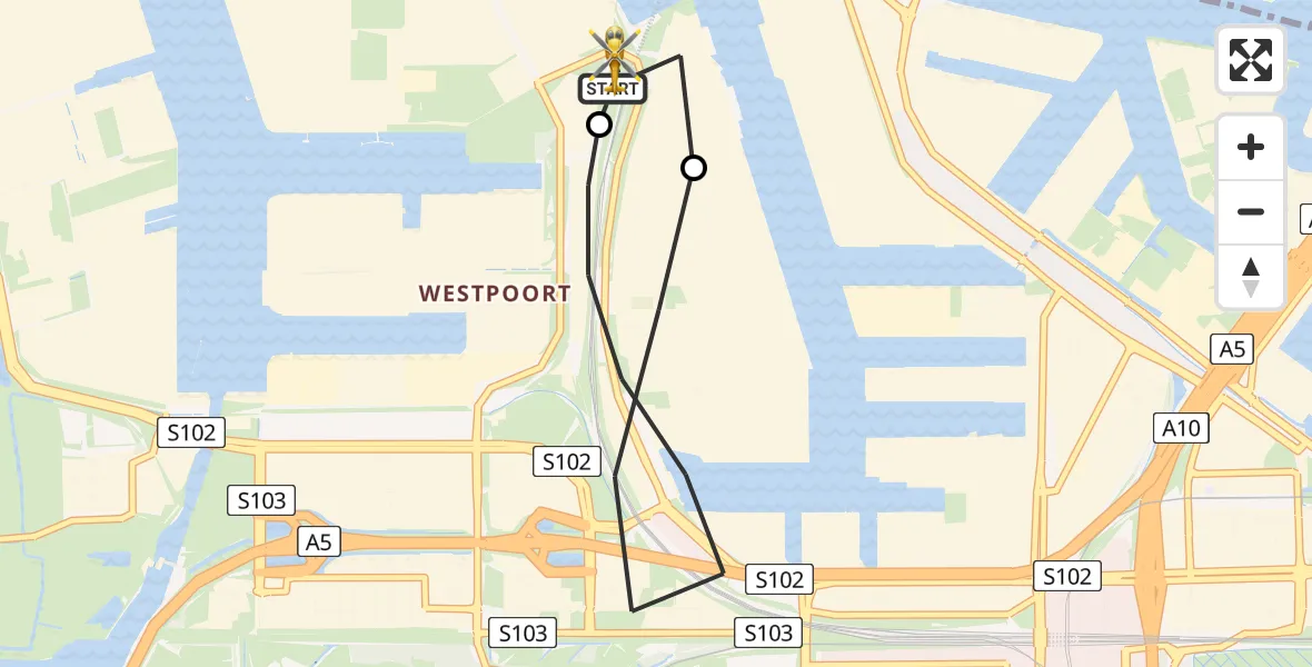 Vluchtroute Traumahelikopter Amsterdam Heliport - Amsterdam Heliport, 22 juni 2026, 06:48