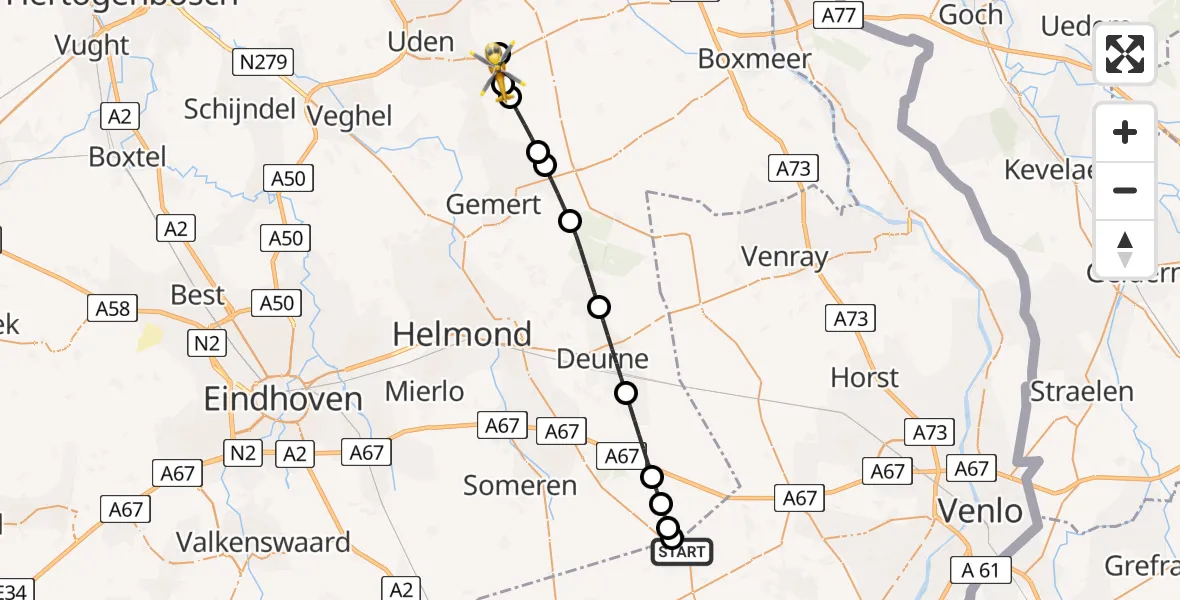 Vluchtroute Traumahelikopter Meijel - Odiliapeel, 22 juni 2026, 07:39